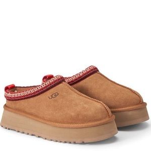 UGG | Shoes | Nib Ugg Tazz Chestnut Suede Platform Mule Slippers Red Braid  Trim Size 8 | Poshmark